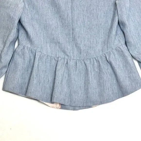 Rebecca Taylor TAILORED Peplum Linen Blend Blazer Jacket Light Blue S - Picture 9 of 14